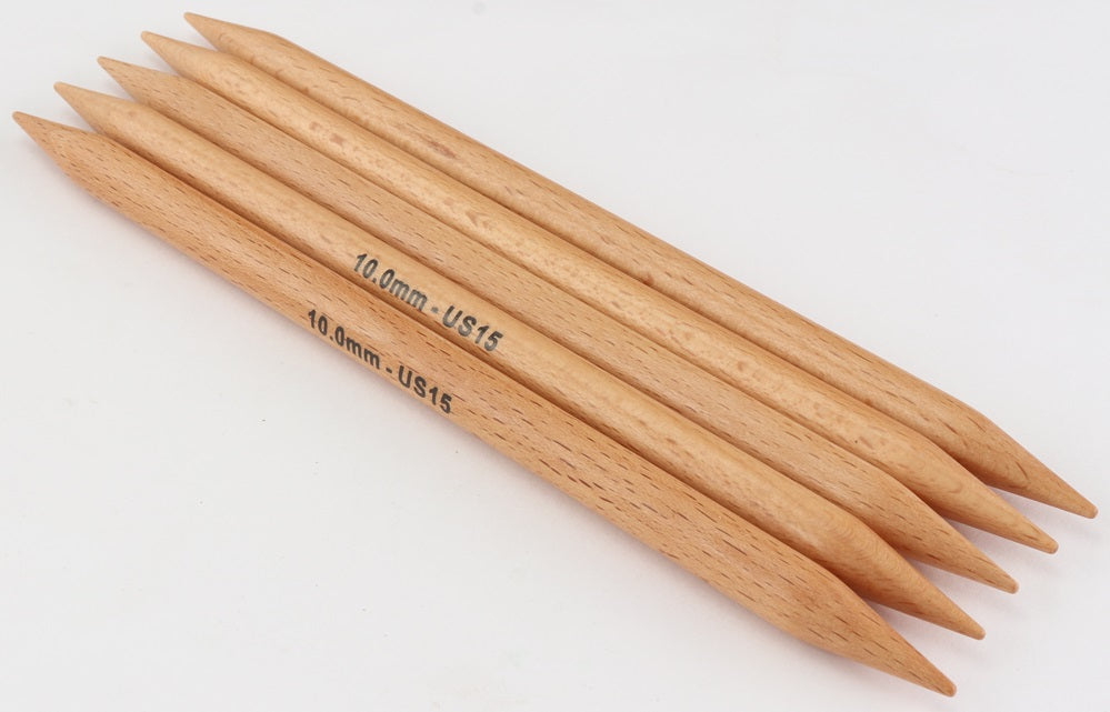 Basix Beech Double Point Needles 10.0 mm/US 15 - 8"